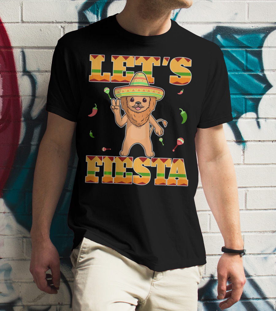 Let's Fiesta Lion Sombrero Peppers Maracas Mexican Cinco De Mayo T-Shirt