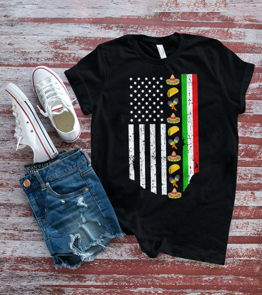 American Flag Tacos Sombrero Maracas Cinco De Mayo T-Shirt
