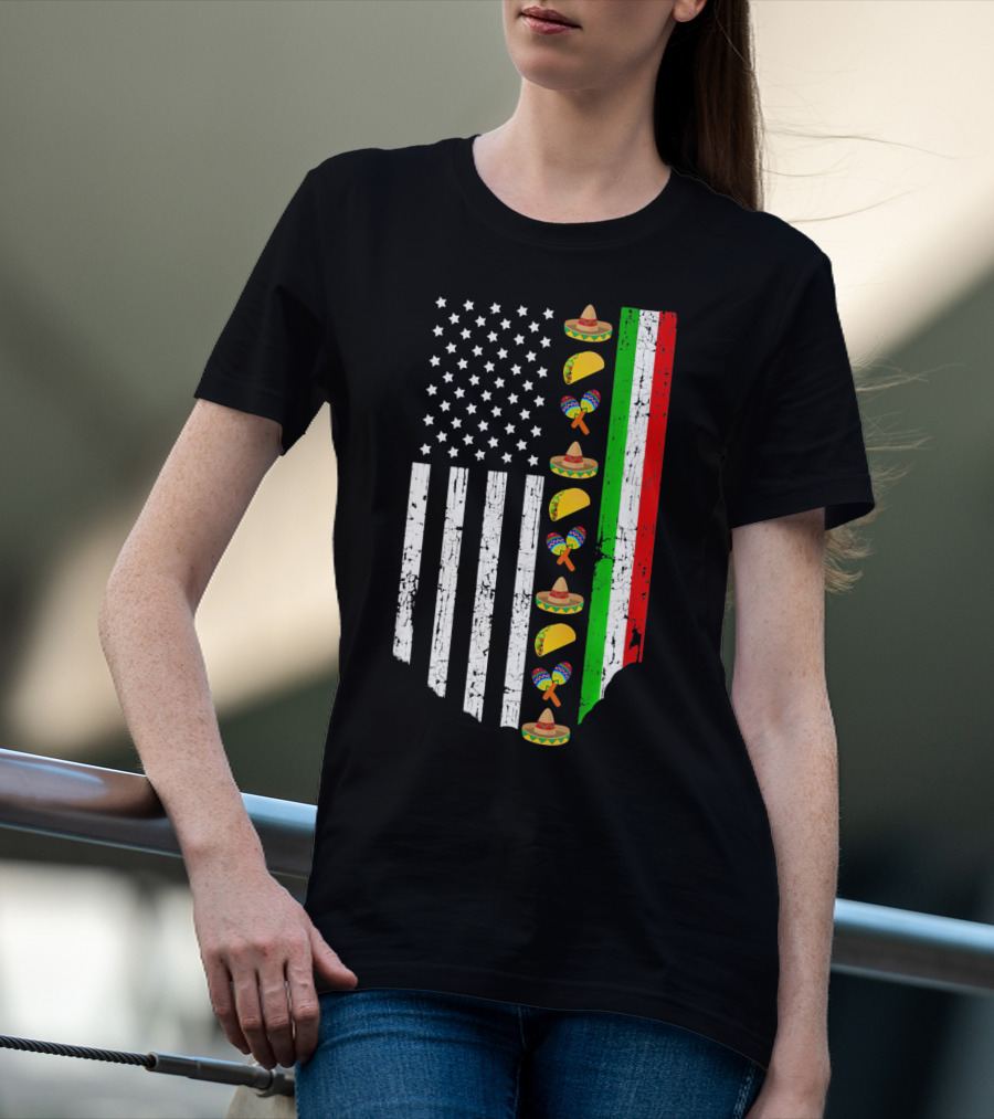 American Flag Tacos Sombrero Maracas Cinco De Mayo T-Shirt