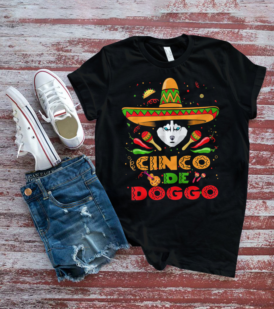 Cinco De Doggo Siberian Husky Sombrero Celebration Fiesta Elements T-Shirt