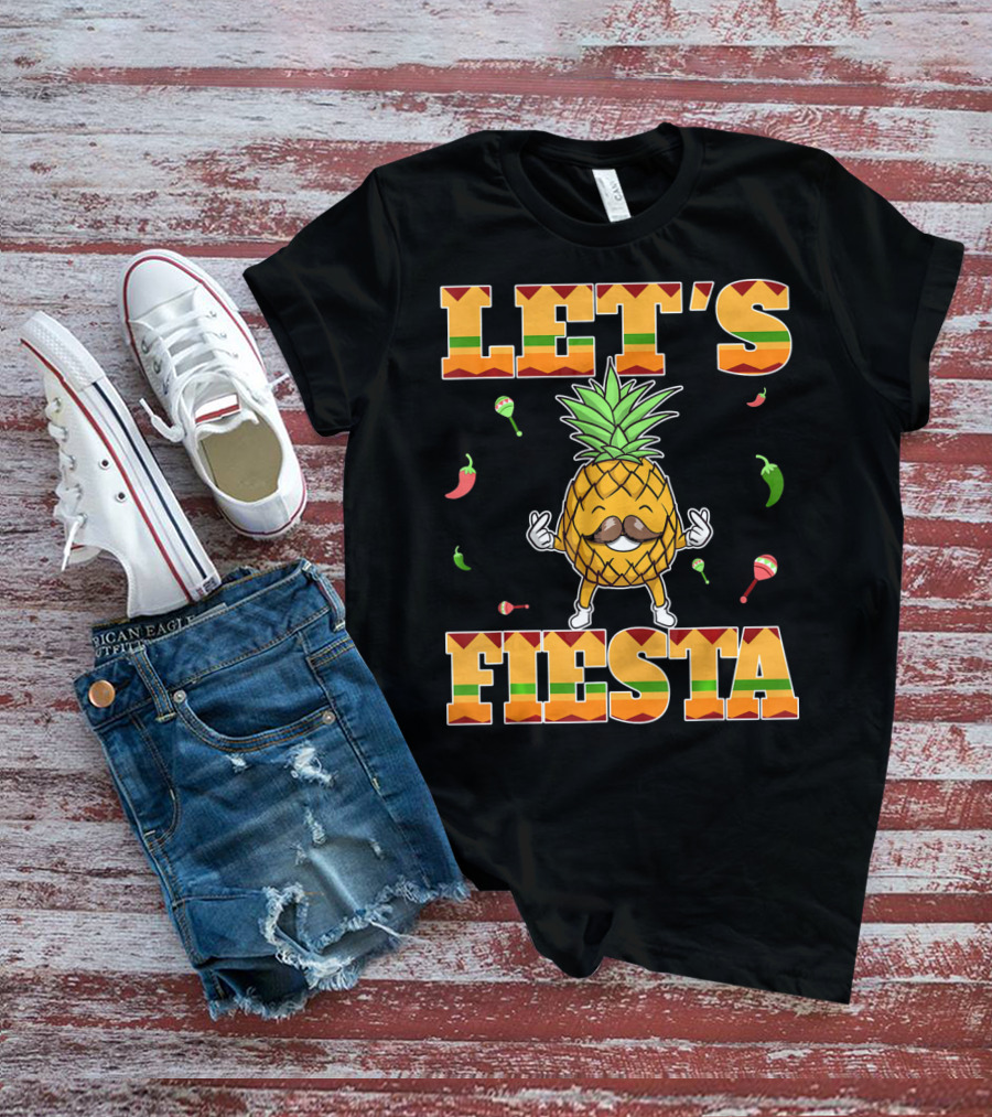 Let's Fiesta Pineapple Cinco De Mayo Mexi Peppers Maracas T-Shirt