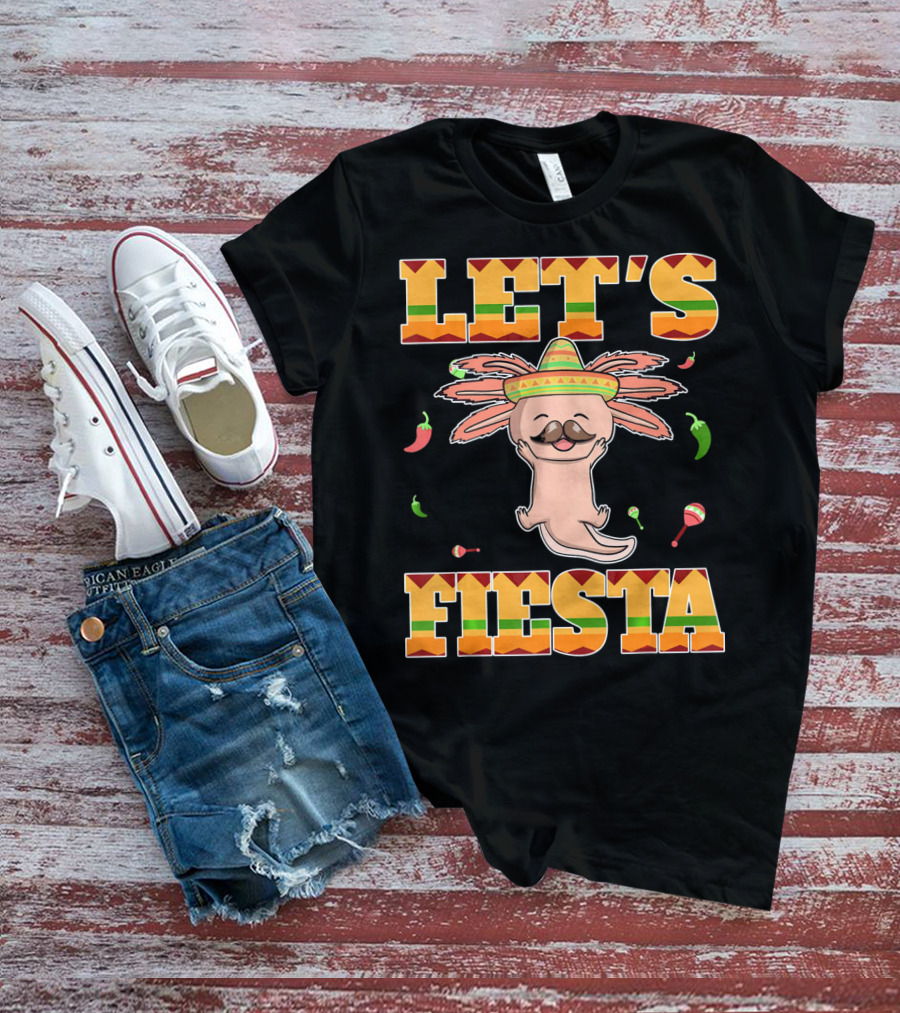 Let's Fiesta Axolotl Cinco De Mayo Mexica Sombrero Maracas Peppers T-Shirt