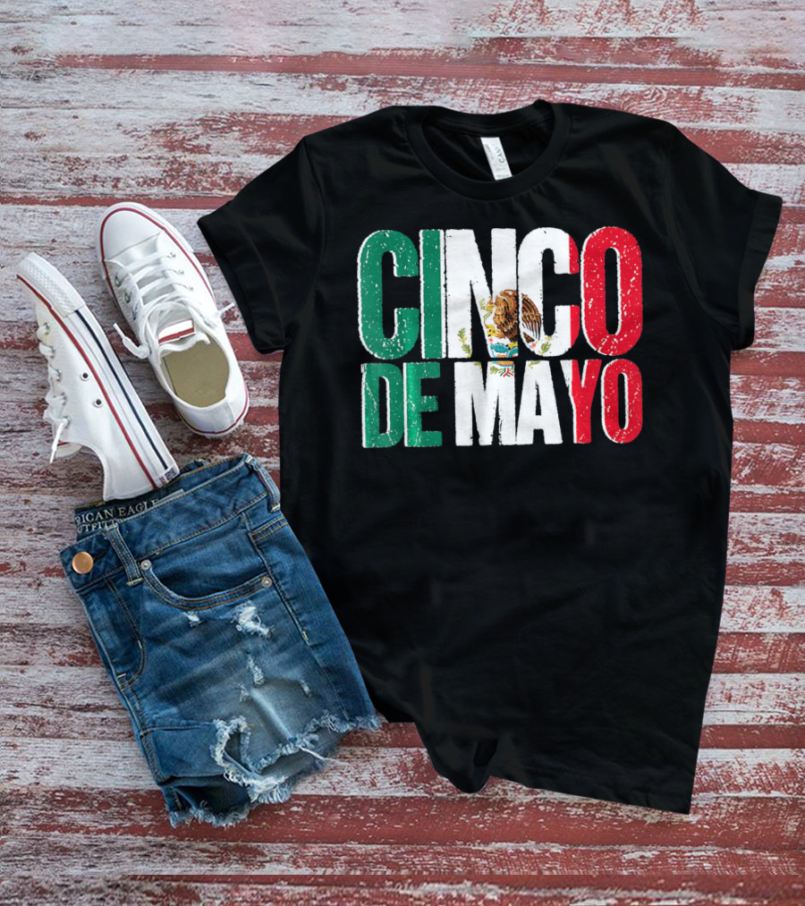 Cinco De Mayo Mexican Flag Colors With Eagle Emblem T-Shirt