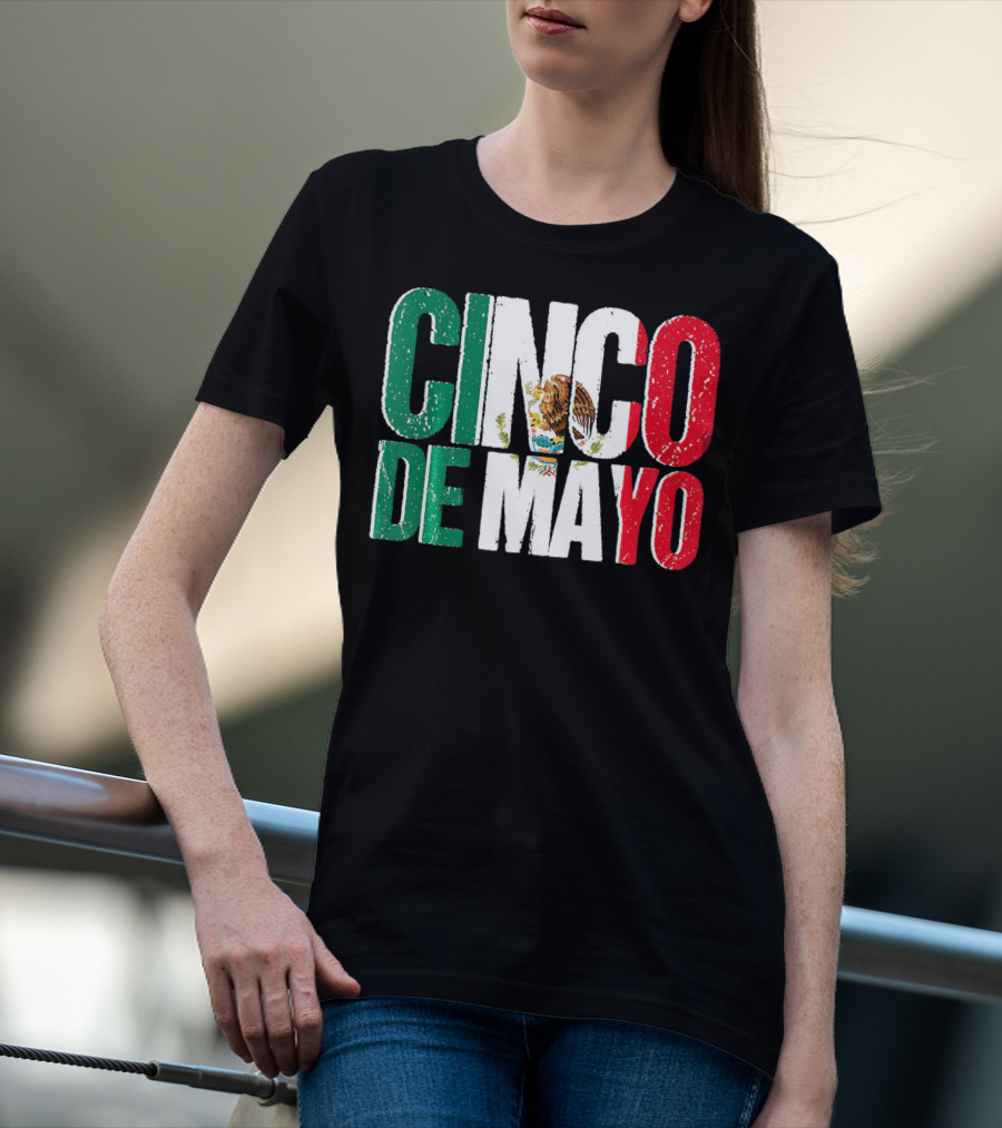 Cinco De Mayo Mexican Flag Colors With Eagle Emblem T-Shirt