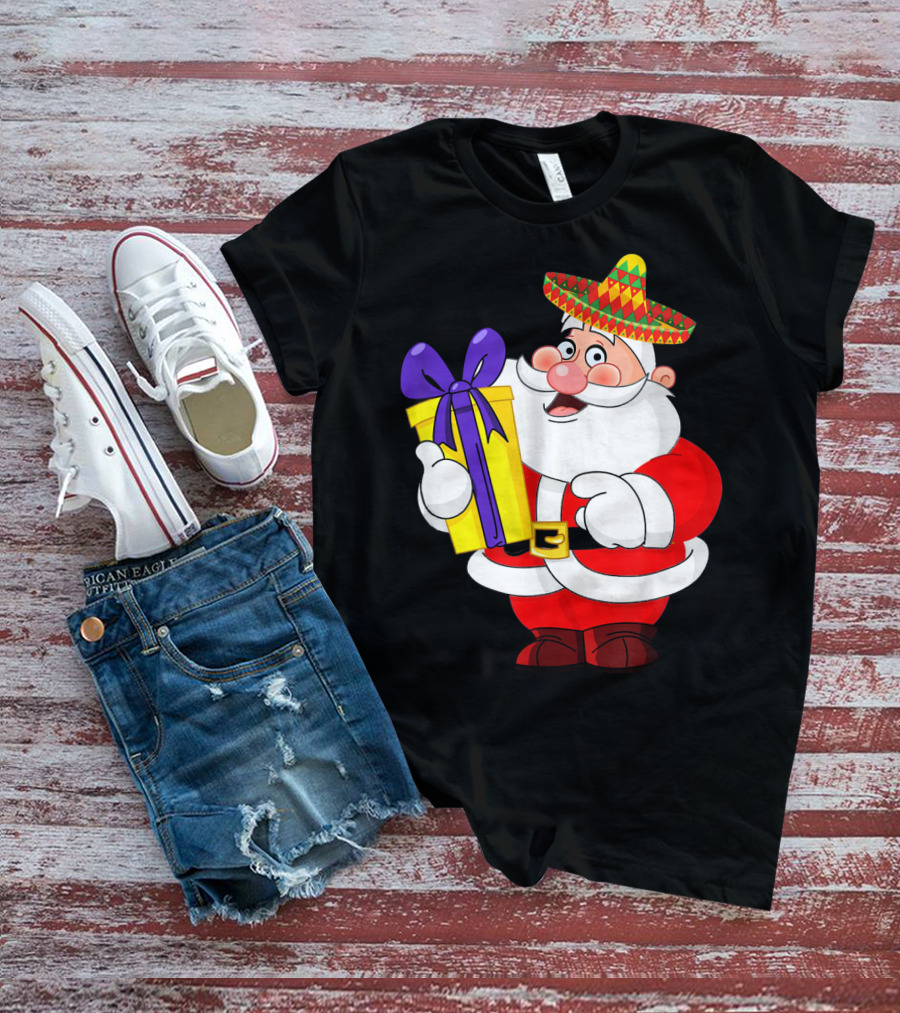 Cinco De Mayo Funny Sombrero Mexican Santa With Gift T-Shirt
