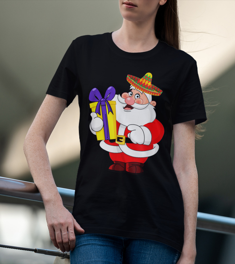 Cinco De Mayo Funny Sombrero Mexican Santa With Gift T-Shirt