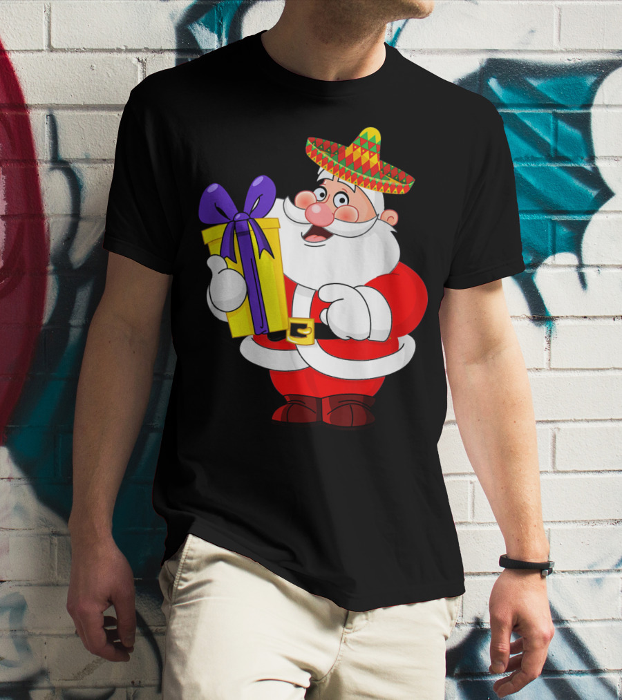 Cinco De Mayo Funny Sombrero Mexican Santa With Gift T-Shirt