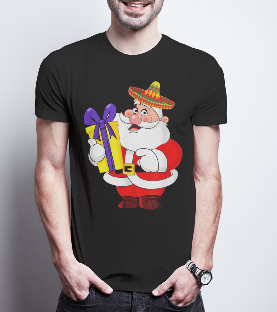 Cinco De Mayo Funny Sombrero Mexican Santa With Gift T-Shirt