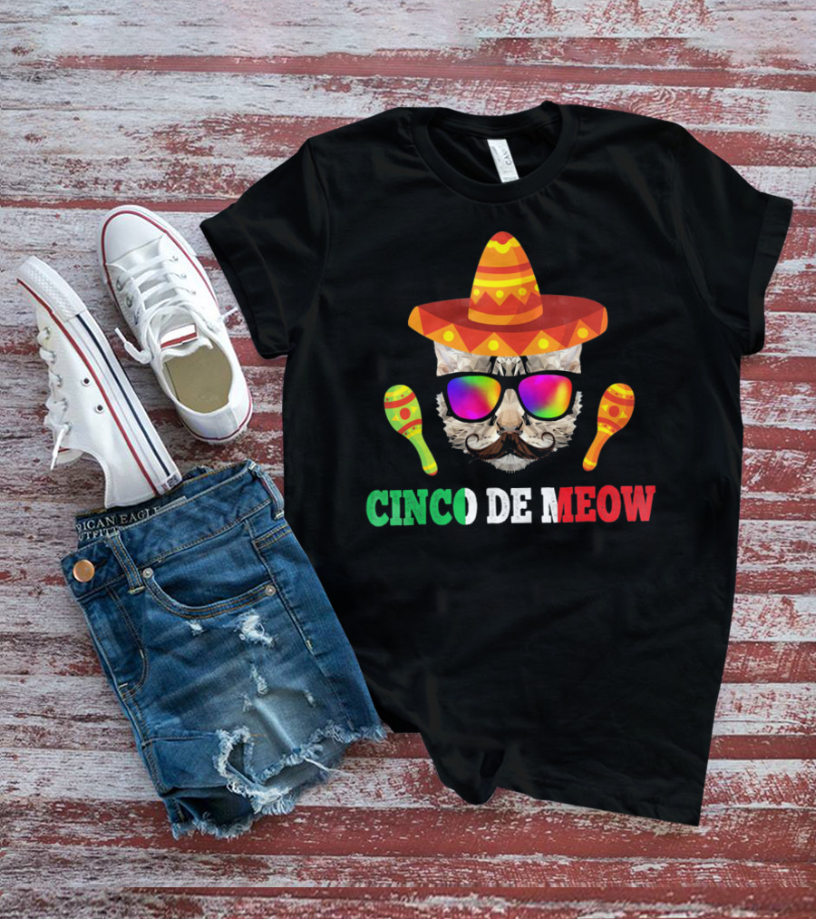Cinco De Meow Cat Sombrero Maracas Funny T-Shirt