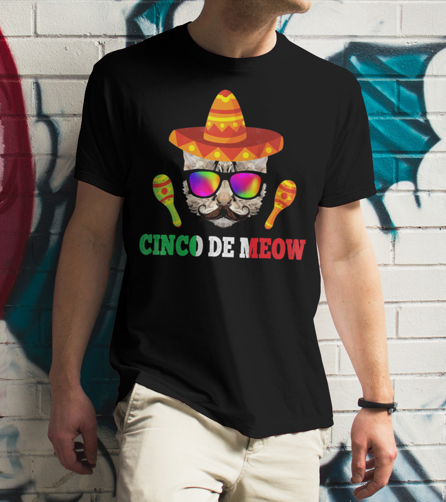 Cinco De Meow Cat Sombrero Maracas Funny T-Shirt