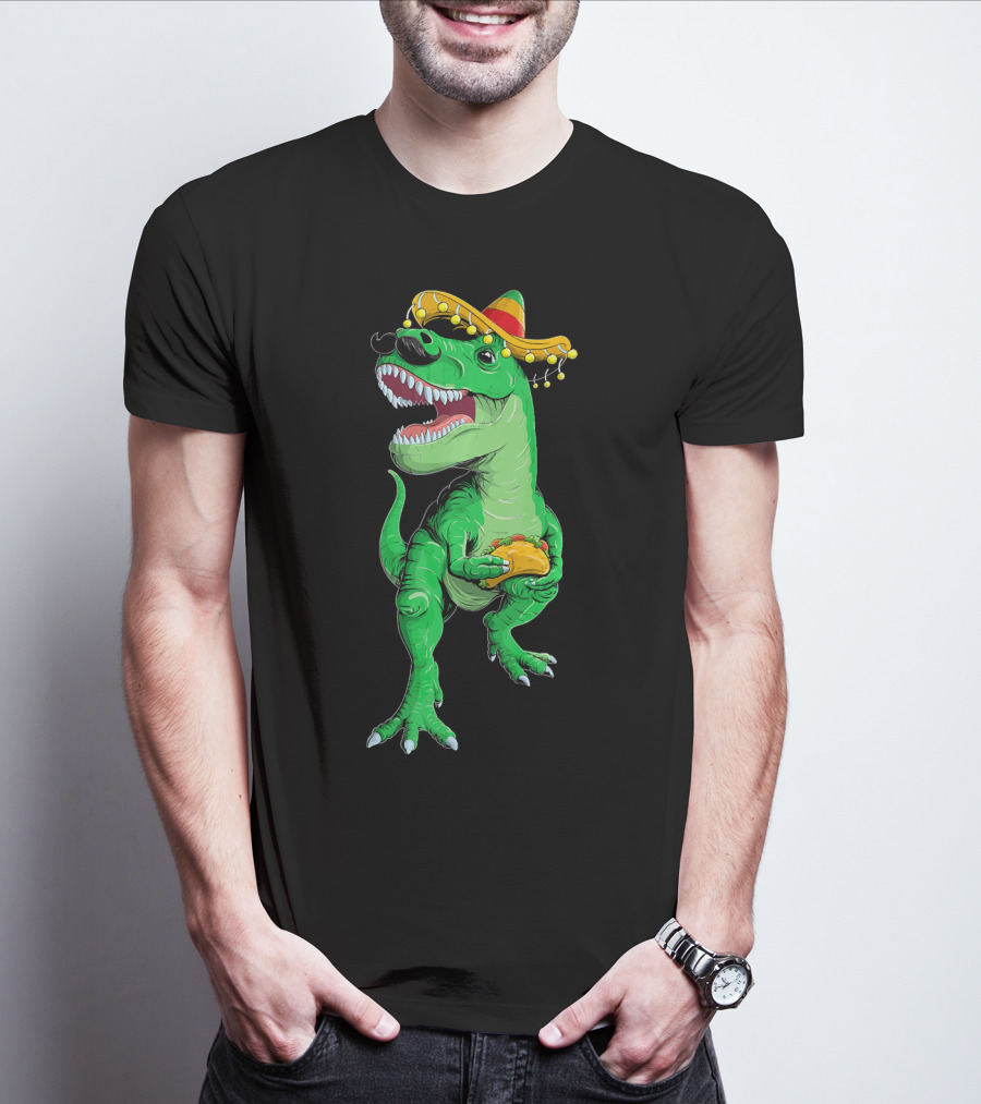 Cinco De Mayo Dinosaur Rex With Taco And Sombrero T-Shirt