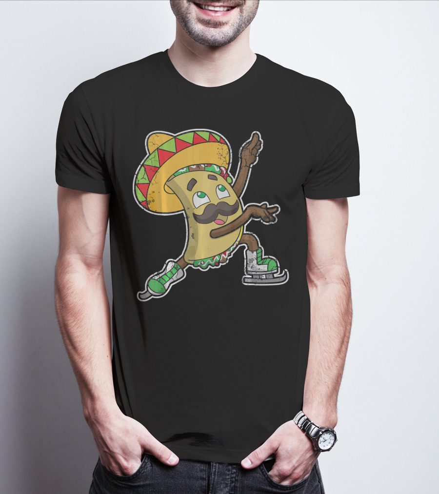 Taco Ice Skating Sombrero Cinco De Mayo T-Shirt