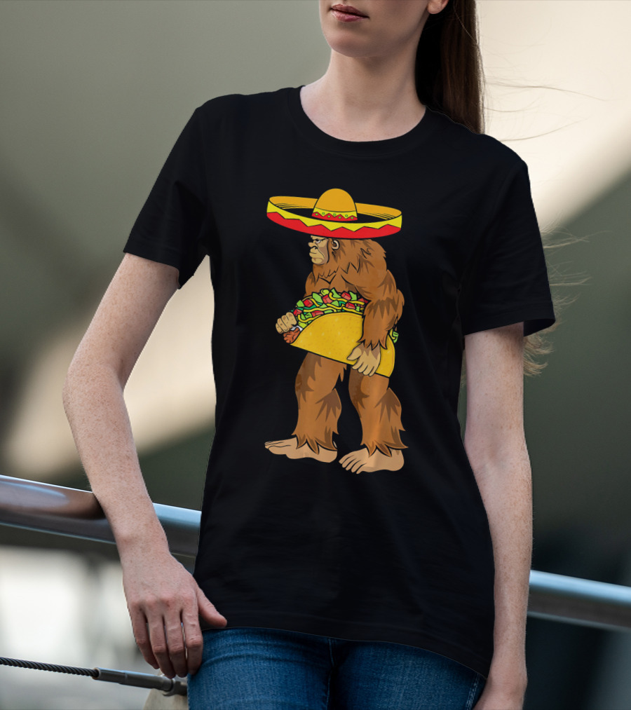 Bigfoot Carrying Taco Sombrero Cinco De Mayo T-Shirt