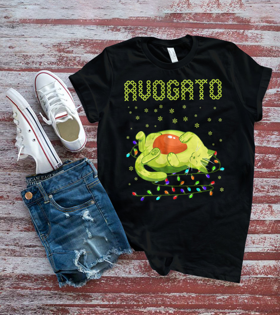 Avogato Cat With Colorful Lights Funny Cinco De Mayo Meow T-Shirt