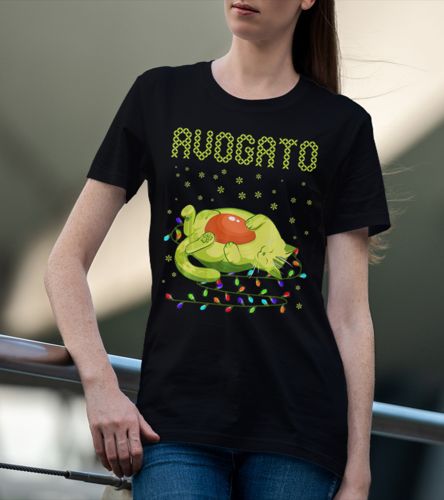 Avogato Cat With Colorful Lights Funny Cinco De Mayo Meow T-Shirt