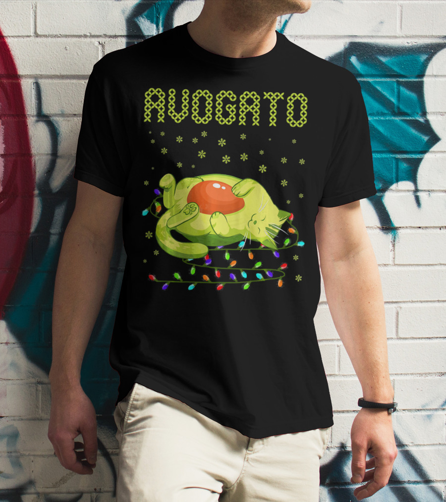 Avogato Cat With Colorful Lights Funny Cinco De Mayo Meow T-Shirt