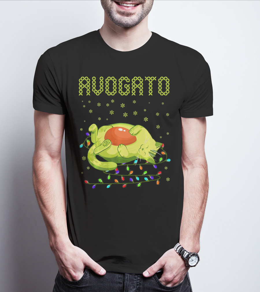 Avogato Cat With Colorful Lights Funny Cinco De Mayo Meow T-Shirt