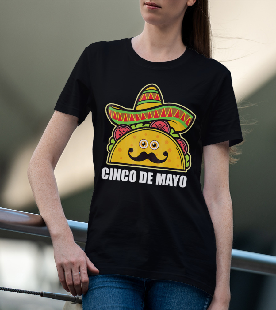 Cinco De Mayo Sombrero Taco With Eyes And Mustache T-Shirt