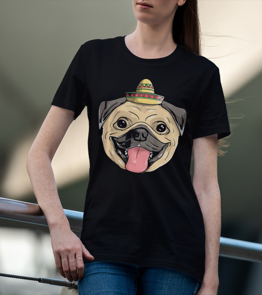 Fiesta Pug Dog Sombrero Cinco De Mayo T-Shirt