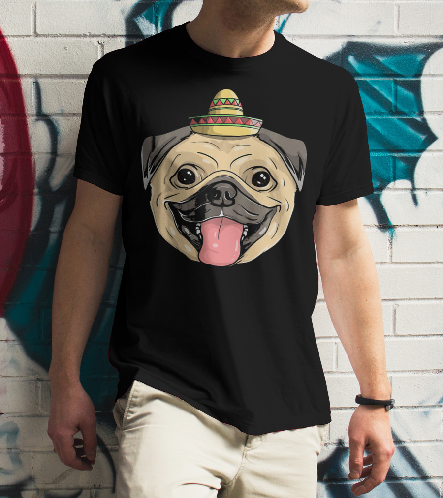 Fiesta Pug Dog Sombrero Cinco De Mayo T-Shirt