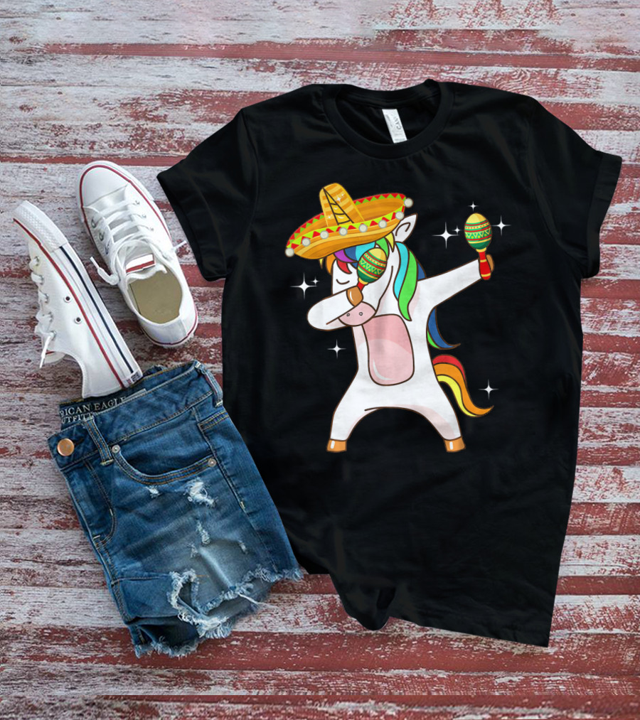 Dabbing Unicorn Sombrero Maracas Cinco De Mayo T-Shirt