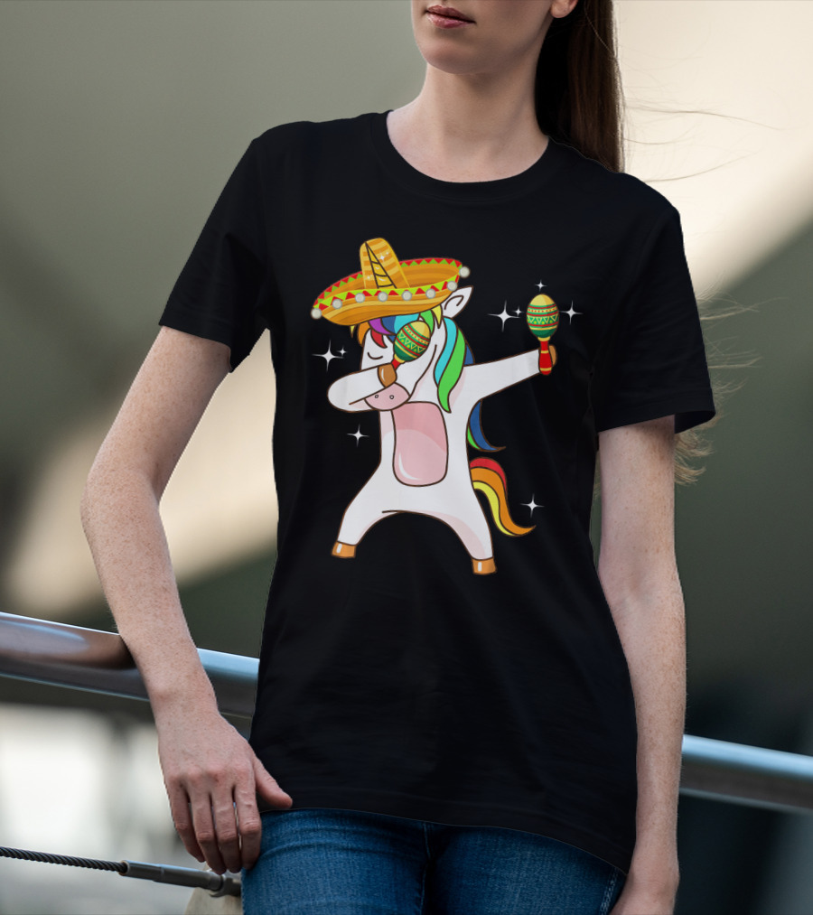 Dabbing Unicorn Sombrero Maracas Cinco De Mayo T-Shirt