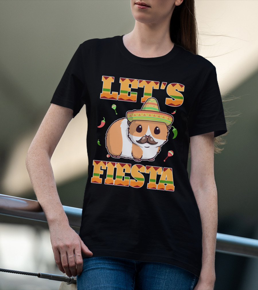 Let's Fiesta Guinea Pig Sombrero Maracas Cinco De Mayo Mex T-Shirt