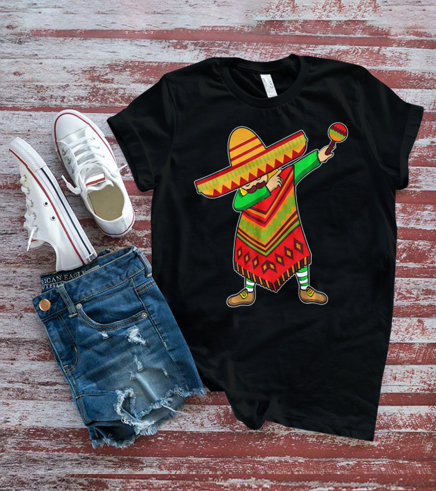 Cinco De Mayo Sombrero Poncho Dab With Maraca T-Shirt