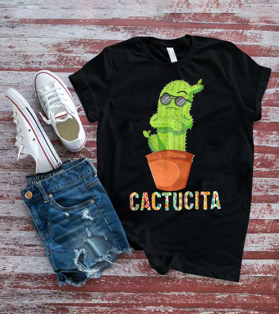Mamacita Cactus Cactucita Cinco De Mayo Cactus With Sunglasses In Pot T-Shirt