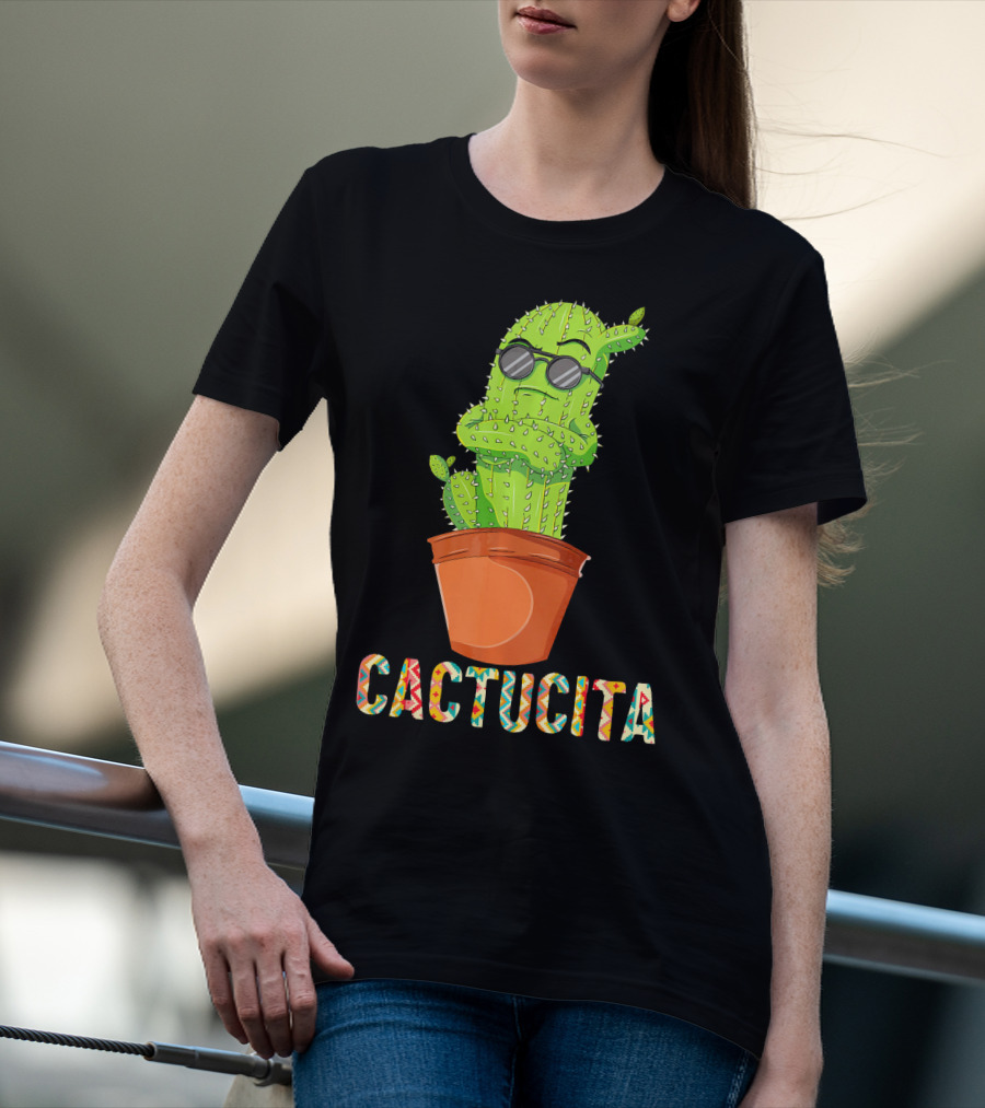 Mamacita Cactus Cactucita Cinco De Mayo Cactus With Sunglasses In Pot T-Shirt