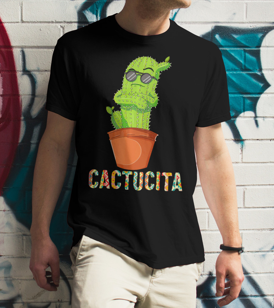 Mamacita Cactus Cactucita Cinco De Mayo Cactus With Sunglasses In Pot T-Shirt