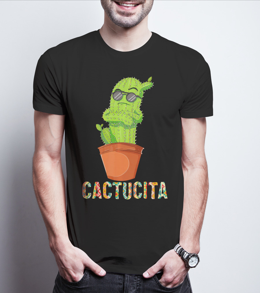 Mamacita Cactus Cactucita Cinco De Mayo Cactus With Sunglasses In Pot T-Shirt