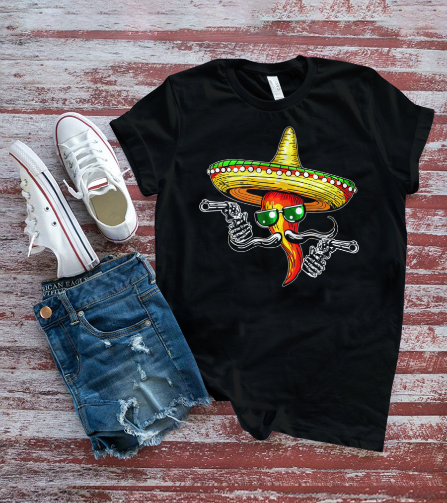 Sombrero Chili Gunslinger Cinco De Mayo Drinko Fiesta T-Shirt