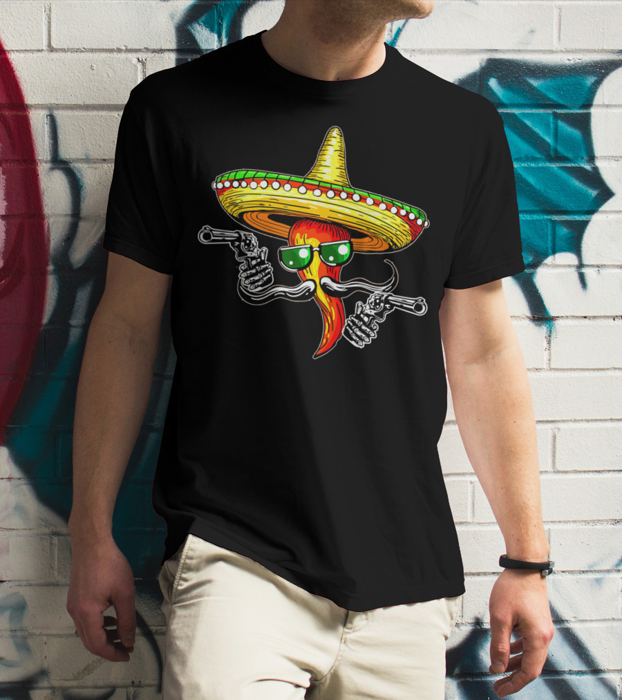 Sombrero Chili Gunslinger Cinco De Mayo Drinko Fiesta T-Shirt