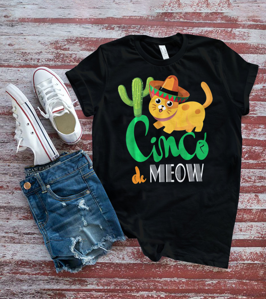 Cinco De Meow Cat Cactus Sombrero Mexico Cinco De Mayo T-Shirt