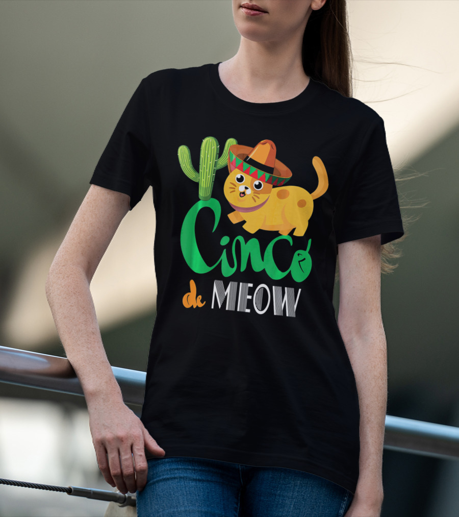 Cinco De Meow Cat Cactus Sombrero Mexico Cinco De Mayo T-Shirt