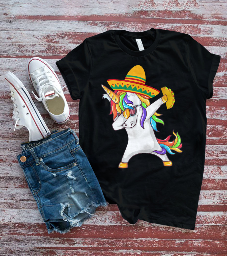 Unicorn Taco Sombrero Dab Funny Alpaca Mexican Cinco De Mayo T-Shirt