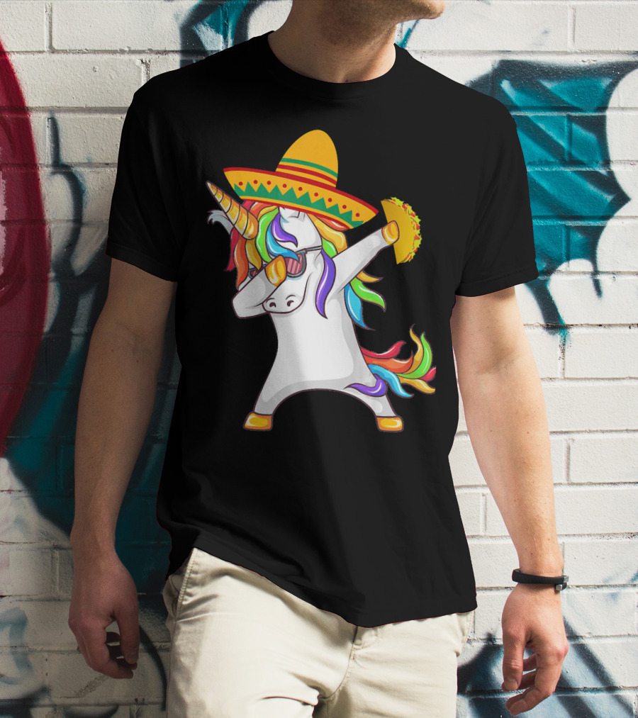 Unicorn Taco Sombrero Dab Funny Alpaca Mexican Cinco De Mayo T-Shirt