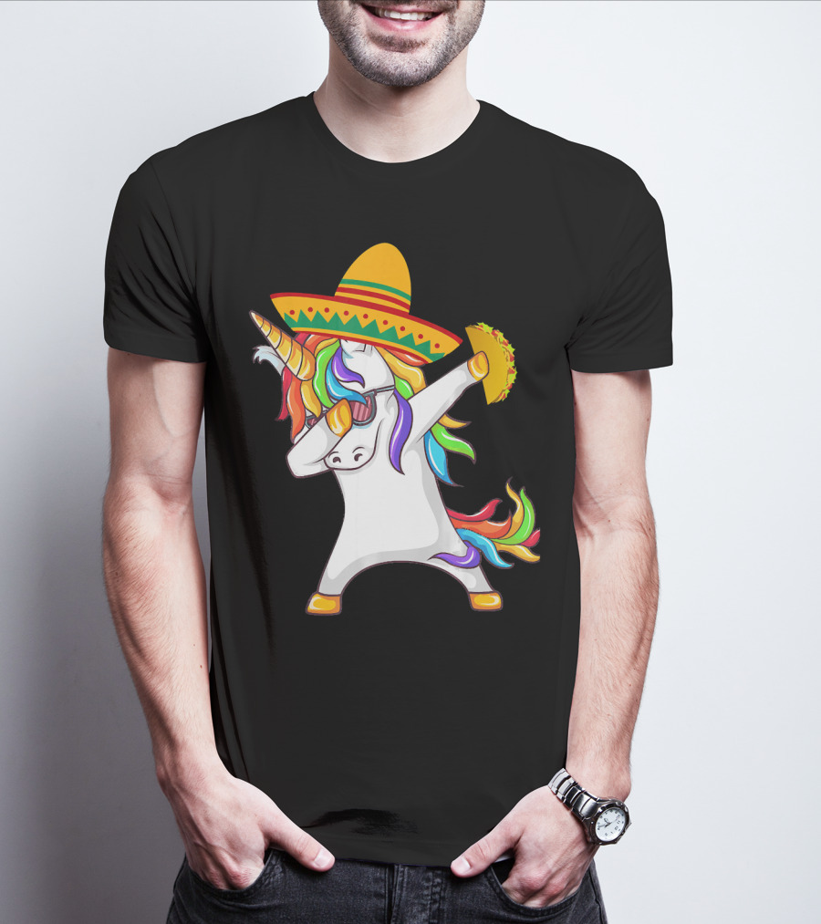 Unicorn Taco Sombrero Dab Funny Alpaca Mexican Cinco De Mayo T-Shirt