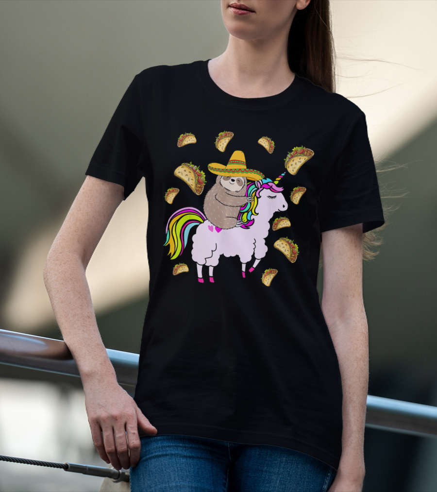 Sloth Riding Llamacorn Unicorn Cinco De Mayo Taco Fiesta T-Shirt