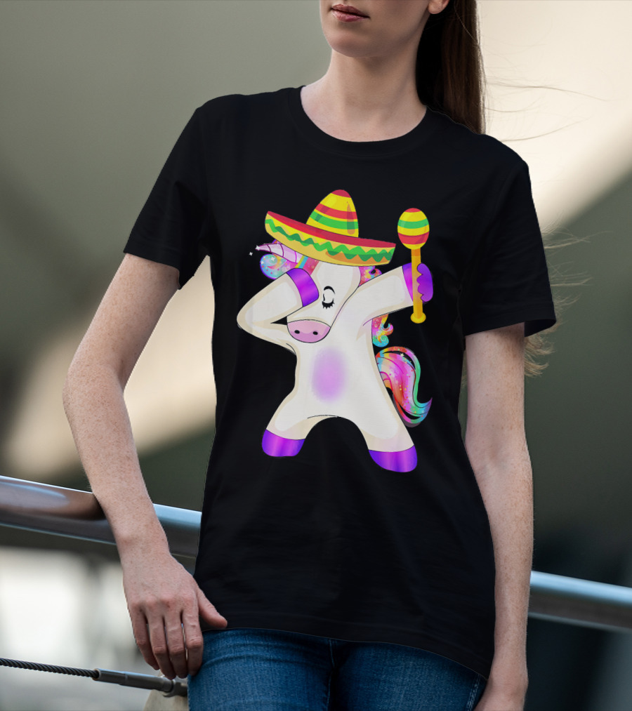 Cinco De Mayo Dabbing Unicorn Sombrero Maracas T-Shirt