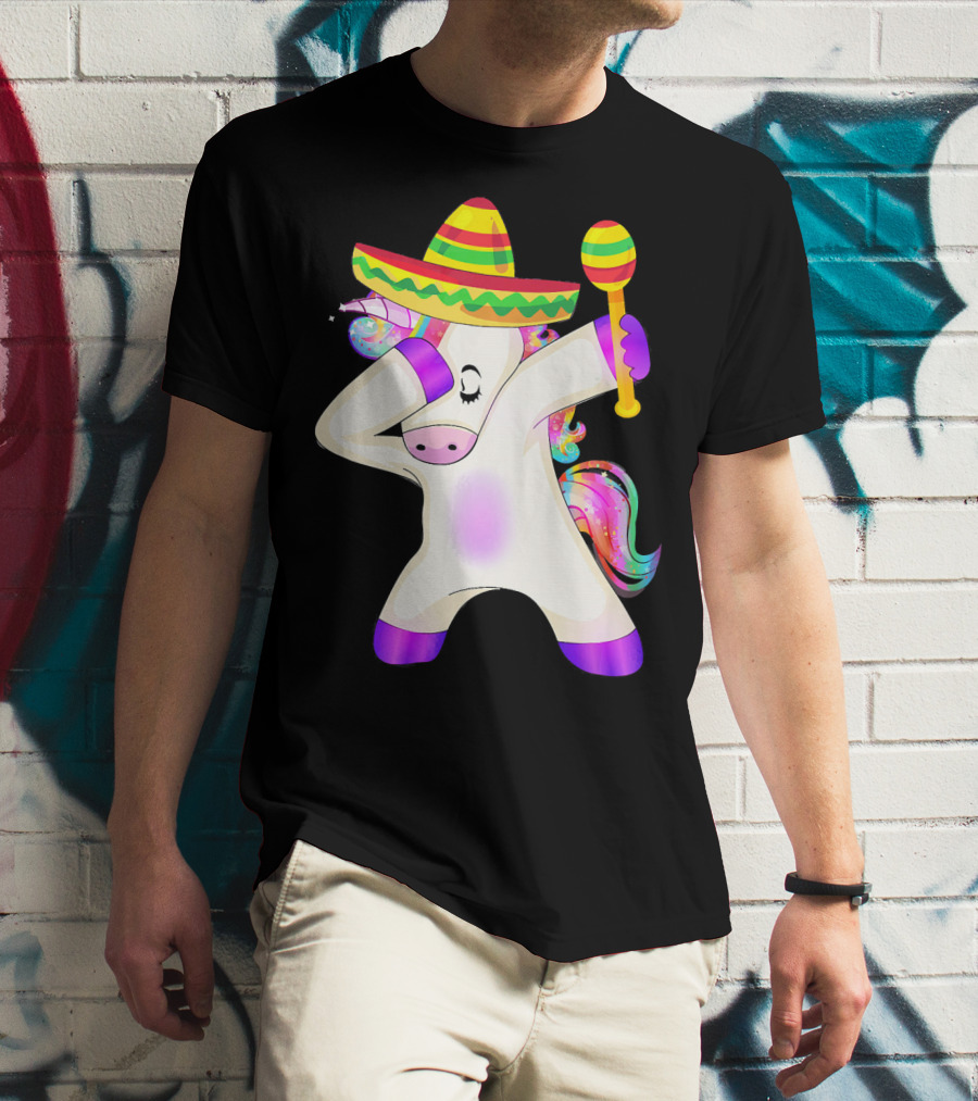 Cinco De Mayo Dabbing Unicorn Sombrero Maracas T-Shirt