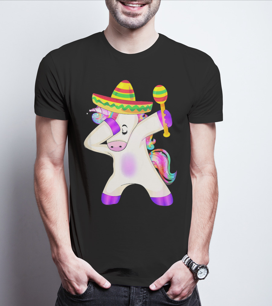 Cinco De Mayo Dabbing Unicorn Sombrero Maracas T-Shirt