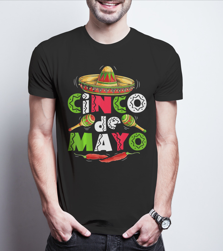 Cinco De Mayo Sombrero Maracas Chillies T-Shirt