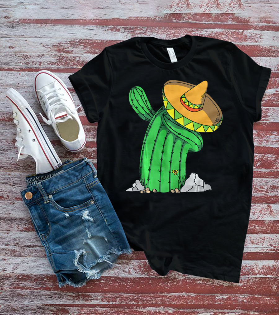 Cinco De Mayo Dabbing Cactus With Sombrero Fun T-Shirt
