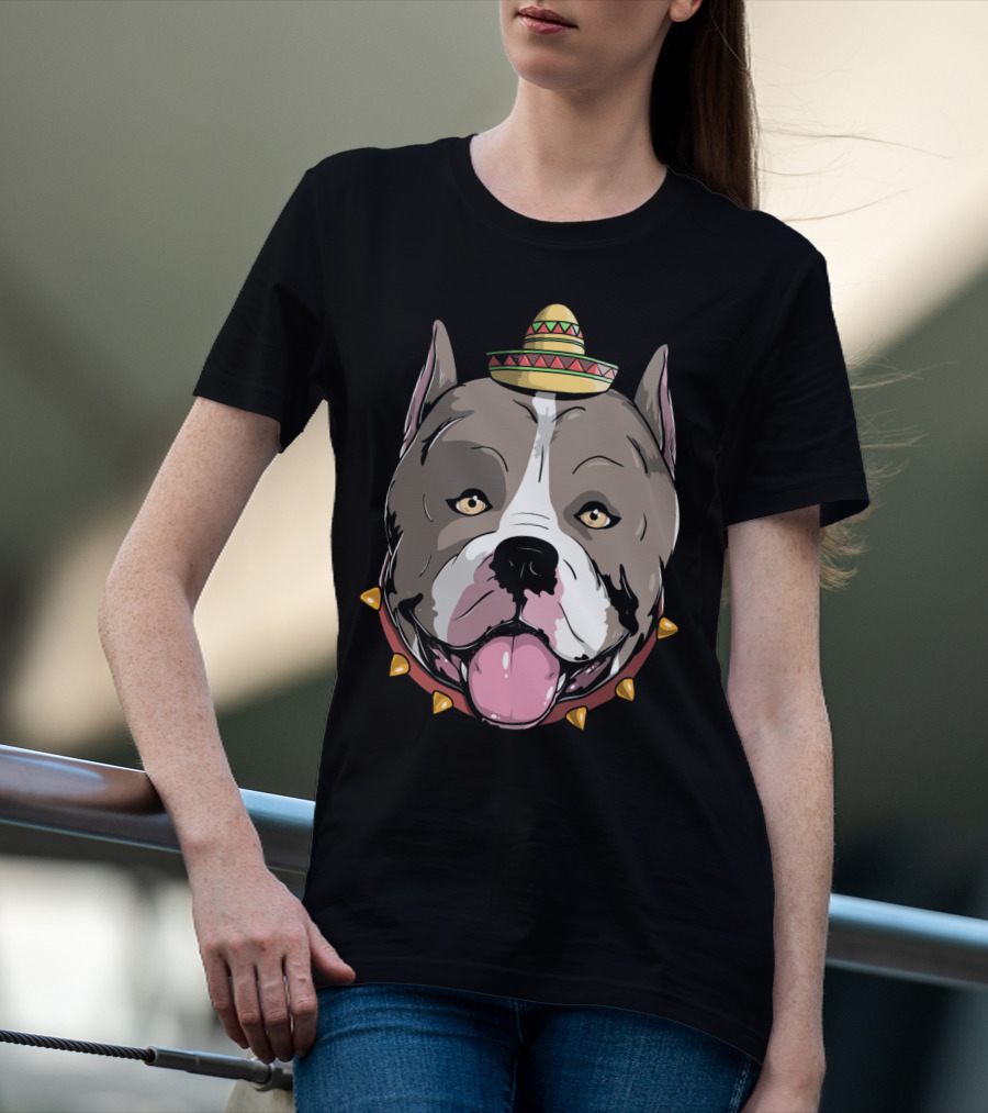 Pitbull Dog Sombrero Fiesta Cinco De Mayo T-Shirt