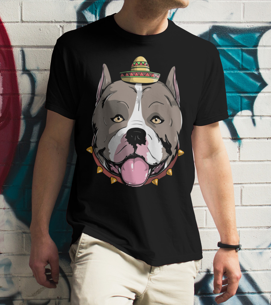 Pitbull Dog Sombrero Fiesta Cinco De Mayo T-Shirt
