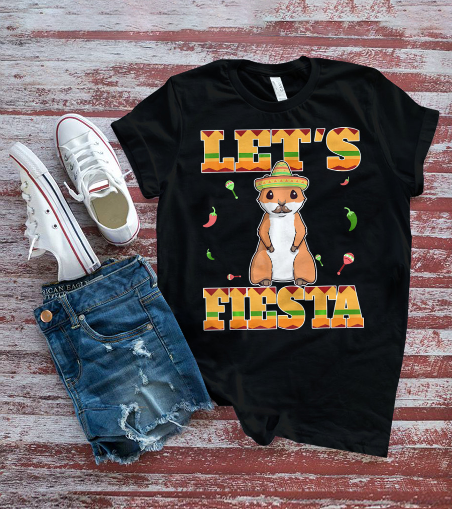 Let's Fiesta Prairie Dog Cinco De Mayo Sombrero Celebration Peppers Maracas T-Shirt
