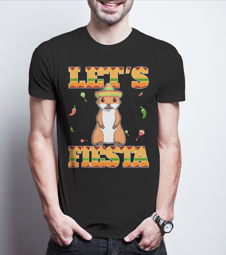Let's Fiesta Prairie Dog Cinco De Mayo Sombrero Celebration Peppers Maracas T-Shirt
