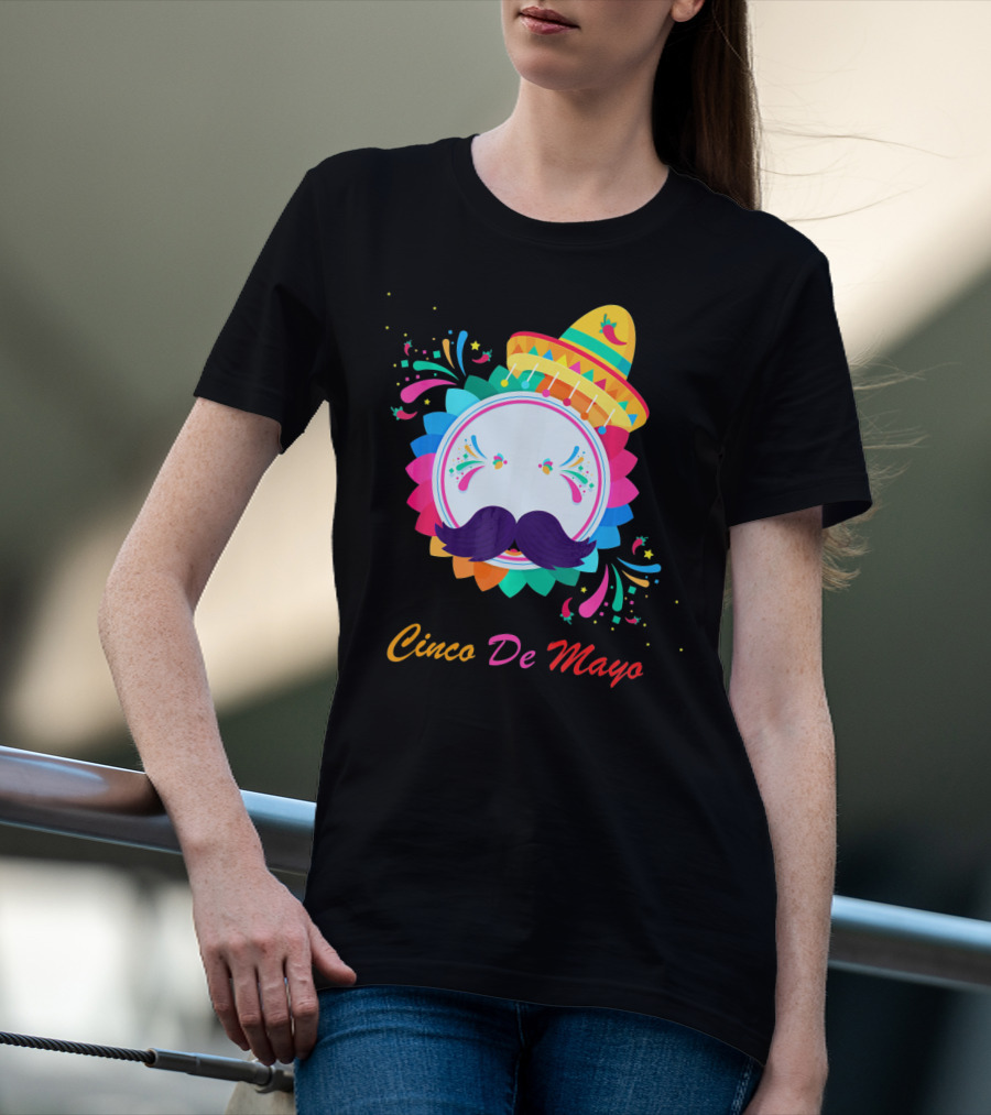 Cinco De Mayo Colorful Sombrero Mustache T-Shirt